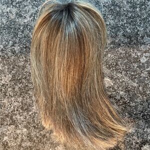 Microlines by Hairdreams fishnet hair topper grey brown